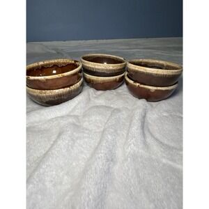 Kathy Kale Ceramic Art Pottery Bowls Brown Beige USA Set of 6 Glossy Round